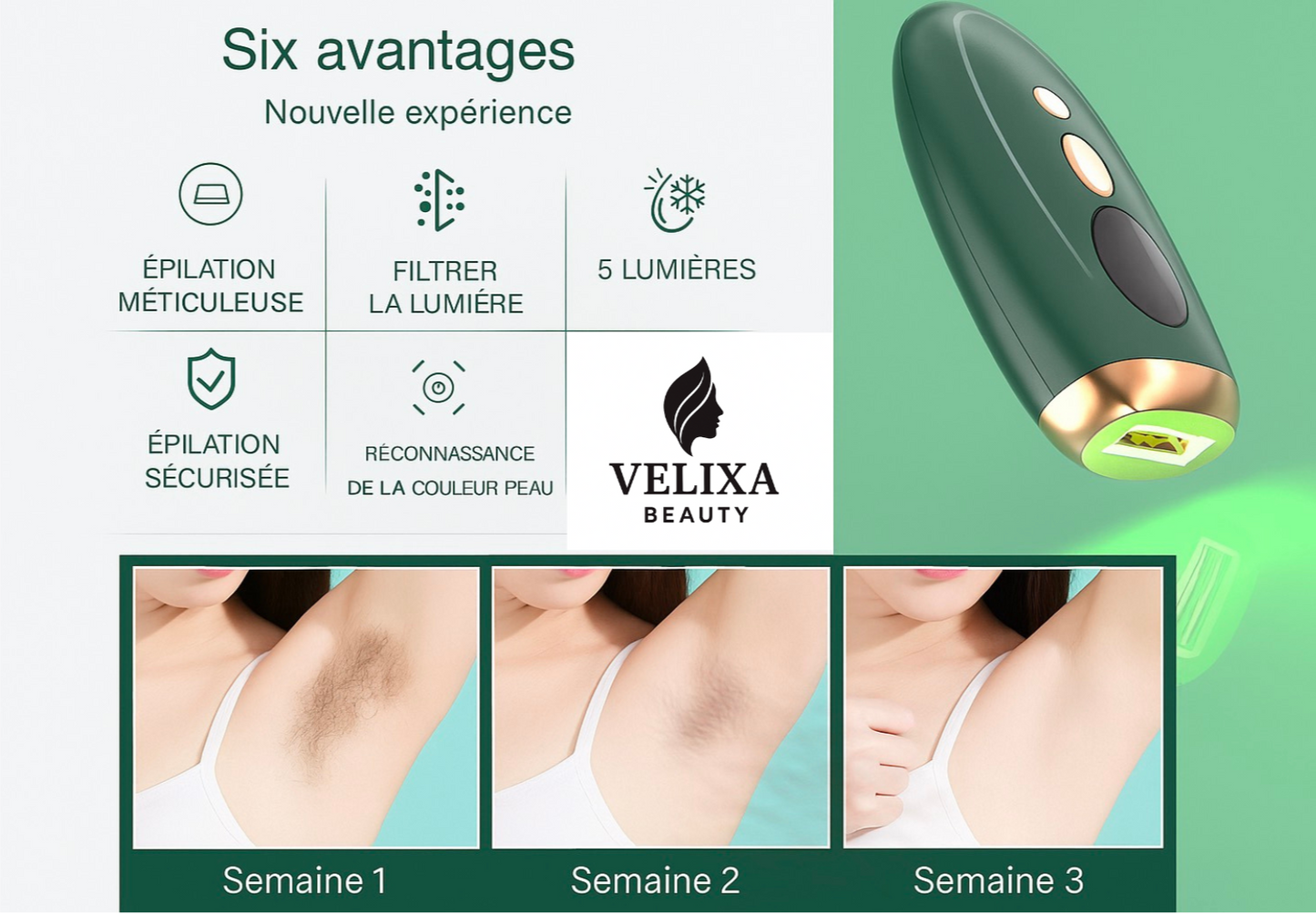 Velixa GlowPulse 999K – Épilateur Laser Premium | Épilation Définitive Sans Douleur Visage & Corps
